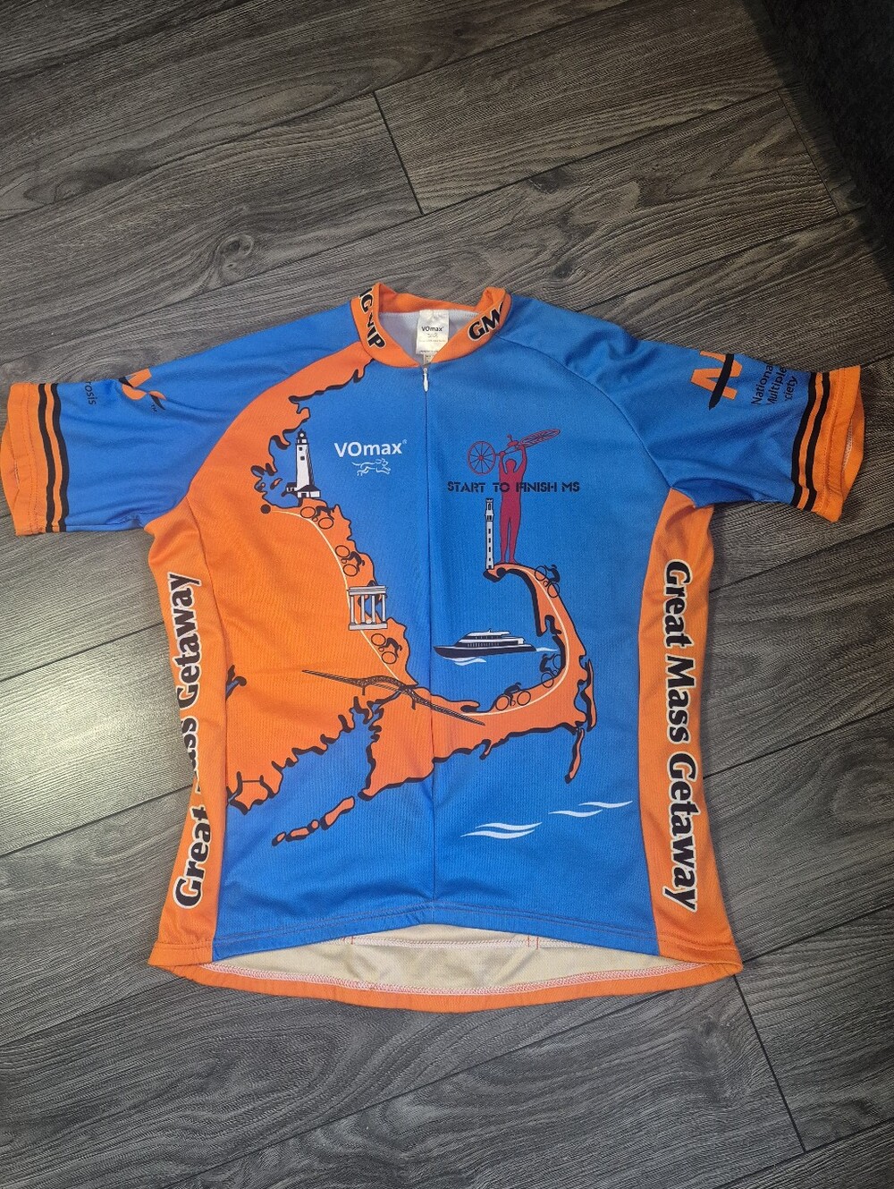 VIP Blue & Orange Cycling Jersey with Coastal Graphics